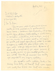 Letter from Clennon King to W. E. B. Du Bois