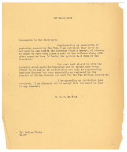 Memorandum from W. E. B. Du Bois to Walter White