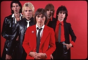 The Cars, photo shoot for Candy-O: (from left) Ric Ocasek, Benjamin Orr, Greg Hawkes, Elliot Easton, and David Robinson