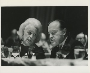 Margaret Milbank Bogert and unidentified man at an awards dinner