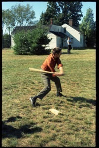 Young man at bat, playing baseball at the picnic, Pine Beach