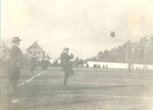 Herbert L. Pratt kicking first ball on Pratt Field (1911)