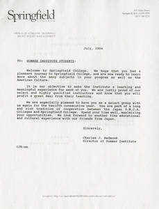 Charles J. Redmond Summer institute letter (1994)