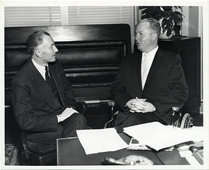 Mayor John F. Collins speaking with the French Consul General to Boston