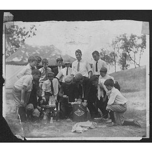 Group making ice cream at Camp School, Allston