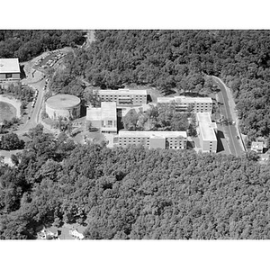 Brandeis University campus building and water tank, Waltham, MA