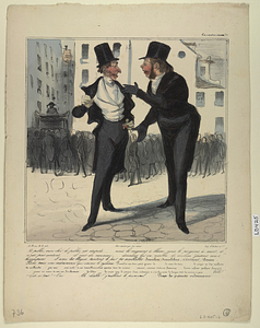 Le public, mon cher, le public est stupide...... nous le saignons à blanc, nous le purgeons à mort, il n’est pas content..... il veut du nouveau.... donnons lui en, morbleu. du nouveau ! faisons nous homoeopates.... il aime les blagues, traitons le par les semblables. Similia Similibus (Bertrand) Systême. Tiens ; voici une ordonnance qui résume le systême ; Prendre un tout petit grain de.... de rien du tout.... le couper en dix millions de mollécules.... jeter une.... une seule, de ces dix millionnièmes parties dans la rivière.... remuer, remuer, triturer beaucoup..... laisser infuser quelques heures.... puiser un sceau de cette eau bienfaisante…. la filtrer.... la couper avec 20 parties d’eau ordinaire et s’en humecter la langue tous les matins, à jeun..... Voilà ! – Est-ce tout ? – Oui...... Ah ! diable ! j’oubliais le principal.... Payer la présente ordonnance.