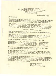Circular letter from U. S. Sponsoring Committee for Participation in the Peace Conference of the Asian and Pacific Regions to W. E. B. Du Bois