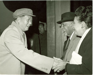 Mao Tse-tung greeting W. E. B. Du Bois and Shirley Graham Du Bois