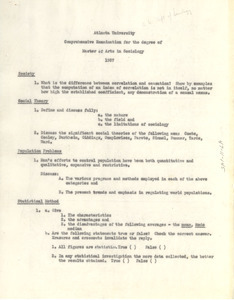 Comprehensive examination for the degree of Master of Arts in Sociology 1937
