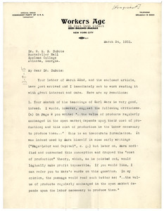 Letter from Will Herberg to W. E. B. Du Bois