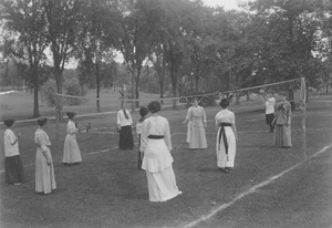 Women at a summer school volleyball class