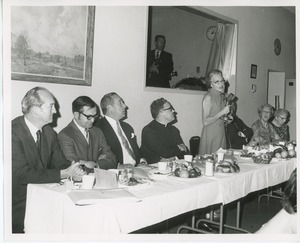 Mrs. William S. Kilbourne speaking at Thanksgiving celebration