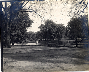 Man seated by a pond in Boston Public Garden