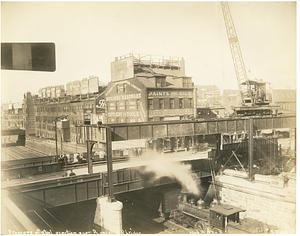 Progress of steel erection over B and A railroad bridge