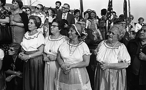 Women in traditional Italian dress at dedication of Christopher Columbus Park