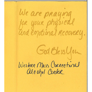 Card from a woman at the Western Massachusetts Correctional Alcohol Center