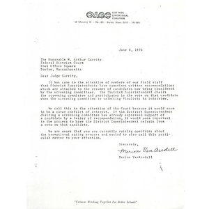 Letter, Judge Garrity, June 8, 1976.