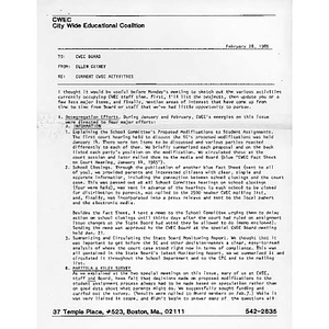 Memo from Ellen Guiney to CWEC Board, February 28, 1985.
