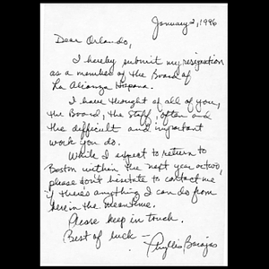 Letter from Phyllis Barajas to Orlando Lopez.