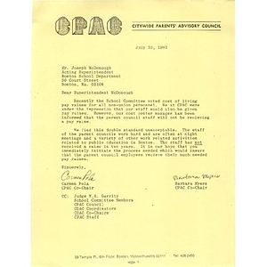 Letter, Superintendent John McDonough, July 10, 1981.