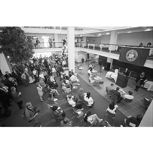 The crowd, from above, at the rededication of the Ell Student Center