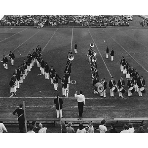 Band forming shape of NU at Parsons Field