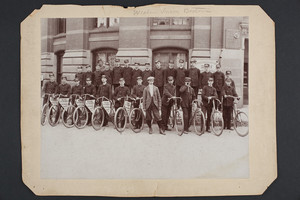 A group of bike messengers, Boston Bicycle Parade, Boston, Mass., 1896