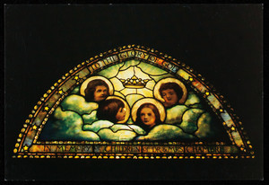 Postcard of Cherubim window in St. Anne's Church, Lowell, Mass., created by Tiffany Studios, Lyn Hovey Studio, Inc., 21 Drydock Avenue, Boston, Mass.