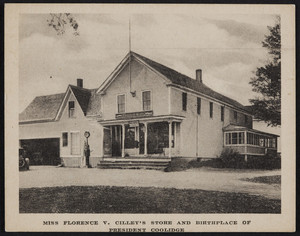 Trade card for Miss Florence V. Cilley's Store and birthplace of President Coolidge, undated