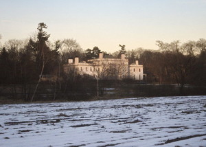 Exterior view of the Lyman Estate in winter