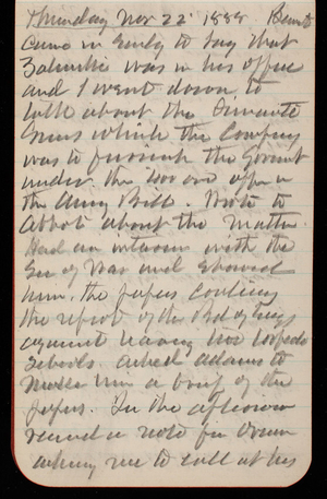 Thomas Lincoln Casey Notebook, November 1888-January 1889, 18, Thursday Nov 22 1888 Benet