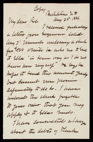 Thomas Lincoln Casey to Robert Weir, August 25, 1886, copy