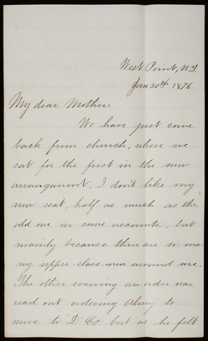 Thomas Lincoln Casey, Jr. to Emma Weir Casey, January 30, 1876; January 31, 1876
