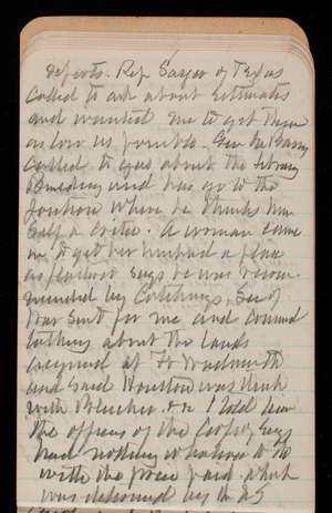 Thomas Lincoln Casey Notebook, November 1894-March 1895, 015, reports. Rep Sayers of Texas