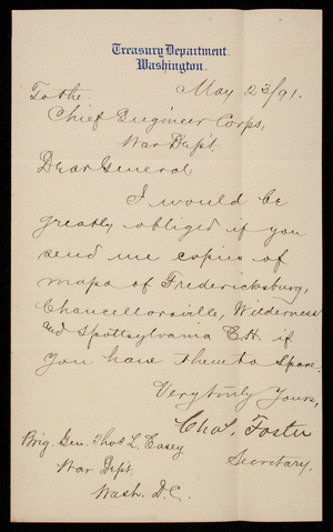 [Charles] Foster to Thomas Lincoln Casey, May 23, 1891