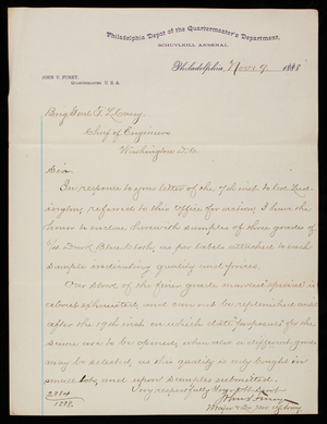 John V. Furvey to Thomas Lincoln Casey, November 9, 1888