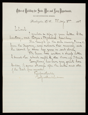 Ed. Sutherland to Thomas Lincoln Casey, May 3, 1888