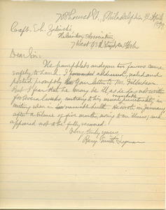 Letter from Benjamin Smith Lyman to Edmund L. Zalinski