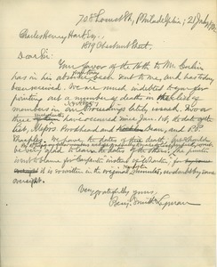 Letter from Benjamin Smith Lyman to Charles Henry Hart