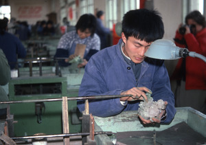 Jade worker polishing
