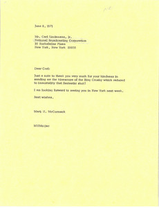 Letter from Mark H. McCormack to Carl Lindemann Jr.