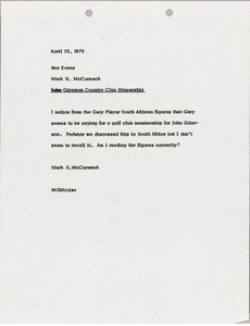 Memorandum from Mark H. McCormack to Rex Evans