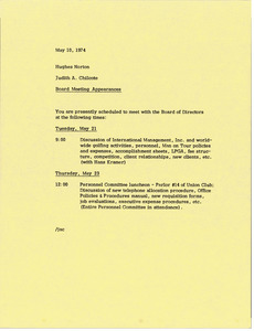 Memorandum from Judy A. Chilcote to Hughes Norton