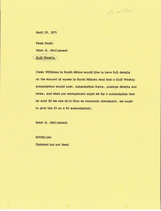 Memorandum from Mark H. McCormack to Peter Smith