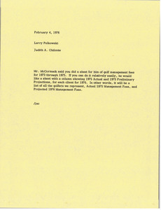 Memorandum from Judy A. Chilcote to Larry Pelkowski