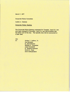 Memorandum from Judy A. Chilcote to corporate policy committee