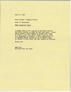 Memorandum from Mark H. McCormack to Hans Kramer and Hughes Norton