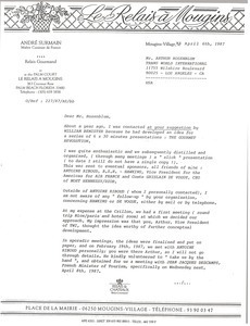 Letter from Andre Surmain to Arthur Rosenblum