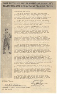 Form letter from Quartermaster Replacement Training Center to Mary Dillon